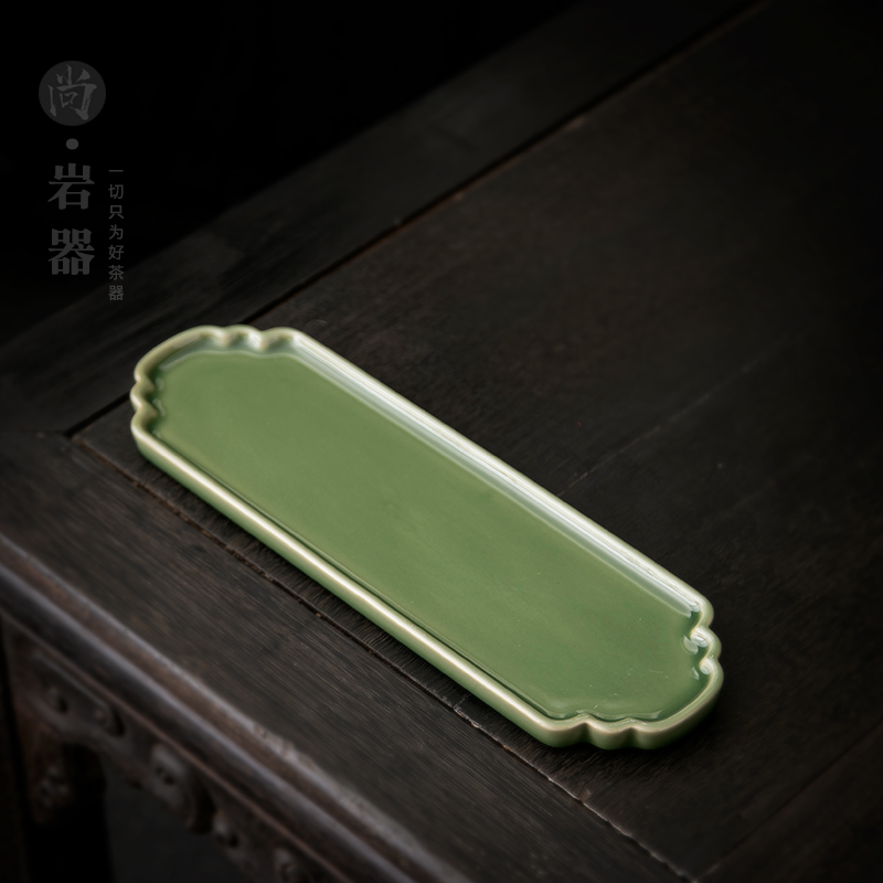 复古青色陶瓷长方形茶盘小型干泡小茶台功夫茶具茶托盘糕点寿司盘