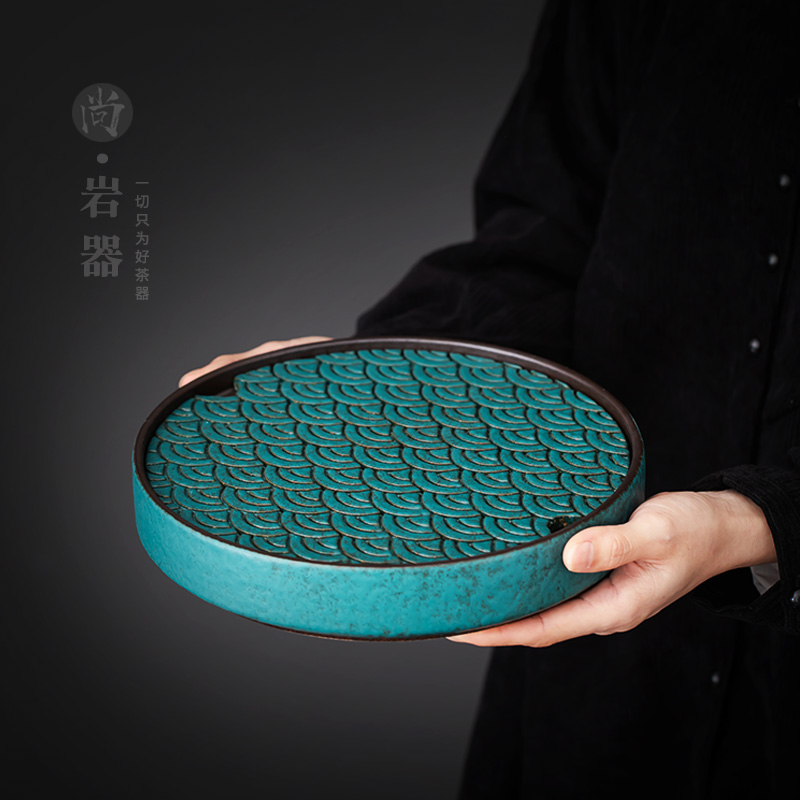 复古陶瓷茶盘家用圆形托盘干泡台