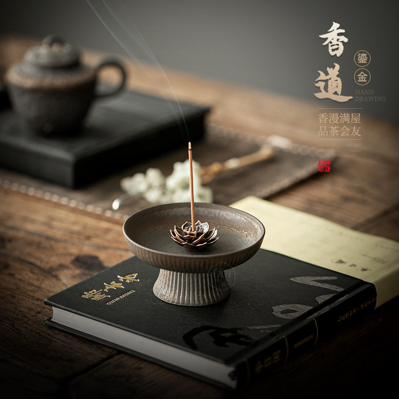 中式香插香座陶瓷小香炉点香托图片