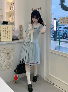 lulu cake小薄荷jk收腰水手服薄荷蓝夏季日系制服学院风短袖套装