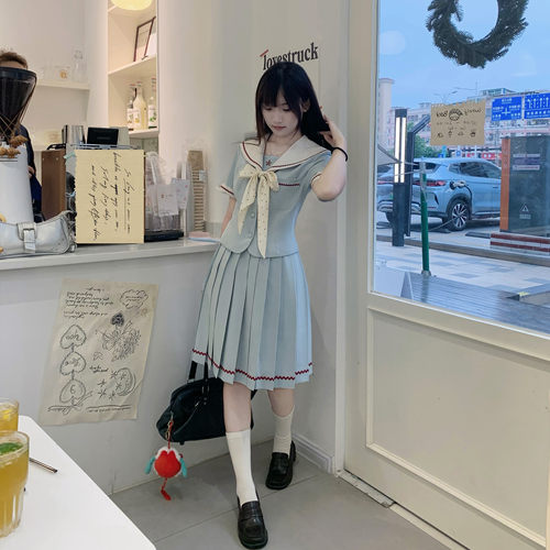 lulucake薄荷蓝水手服套装