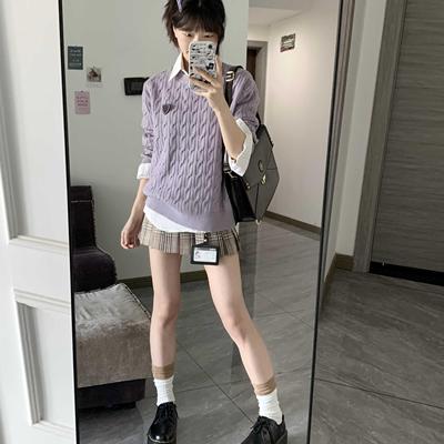 丁香结Lulucake秋季女装长袖针织韩系学院风麻花毛衣圆领套头上衣