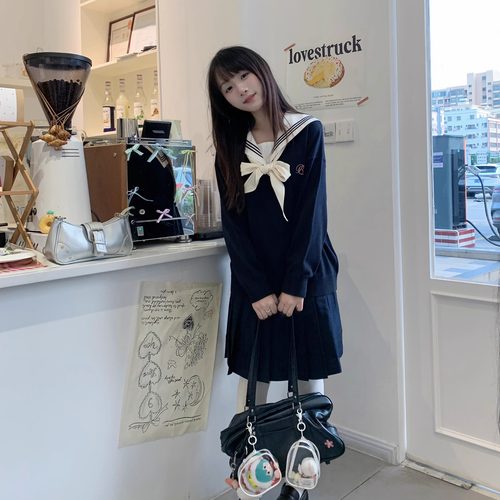 LuLu cake原创jk毛衣v领日系学院风绀色秋冬校供感针织秋冬女