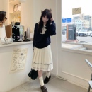 lulucake 织带波点花边裙优雅百褶A字型百搭裙