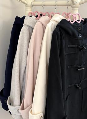 Lulucake原创2024年秋牛角扣三粒扣外套粉色毛呢大衣