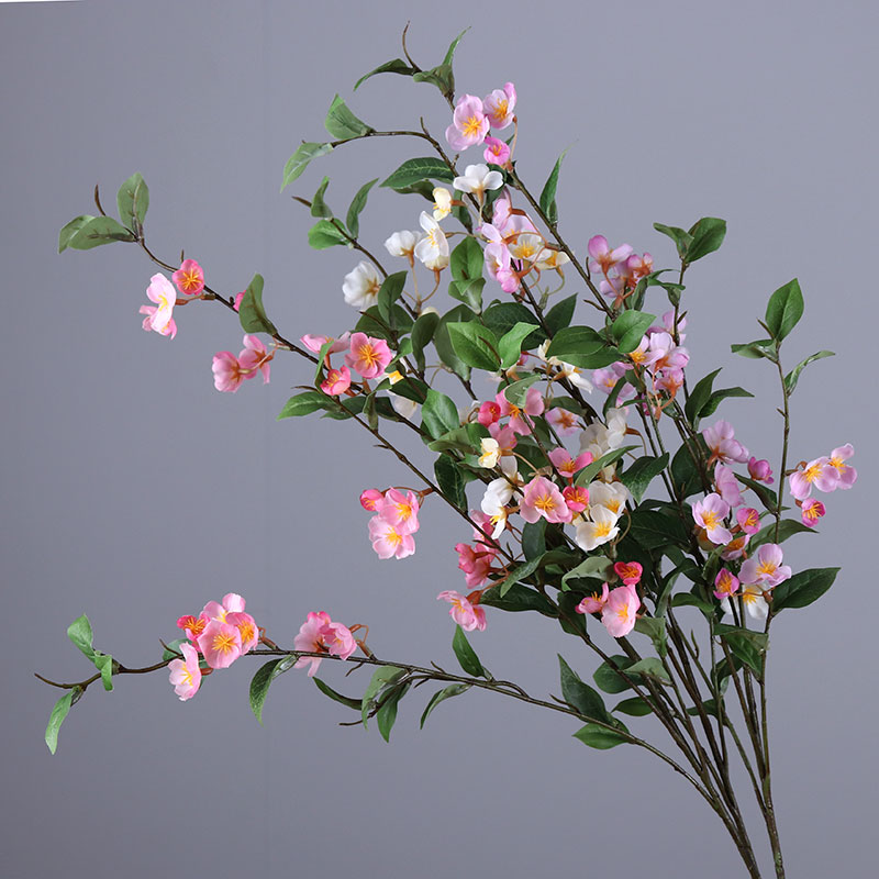 永悦家居 仿真花树带叶子海棠花布景装饰干枝花 酒店餐厅摆设假花