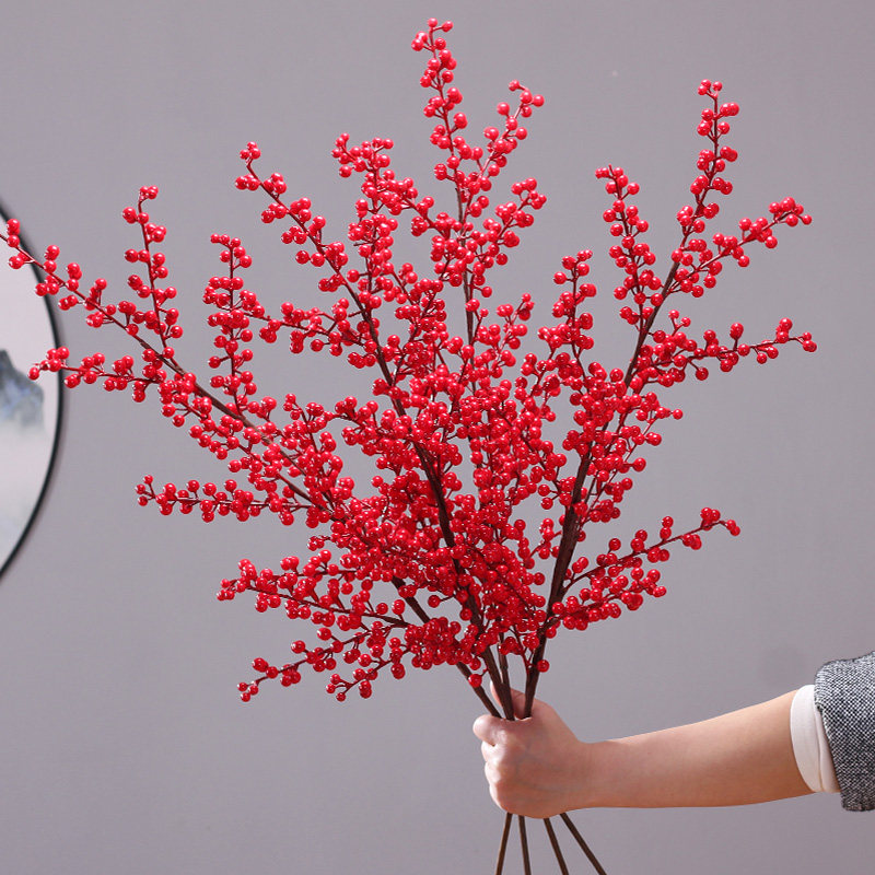 永悦仿真花红果发发果北美冬青小果径浆果枝过年喜庆装饰红果假花