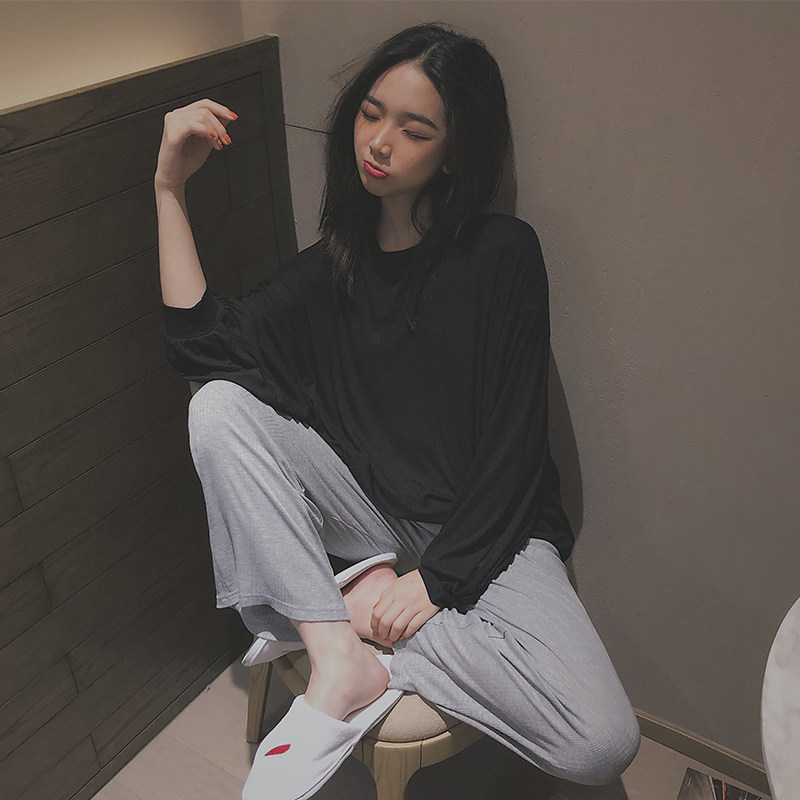 安娜蜜语睡衣女春秋两件套可外穿套头休闲宽松居家长袖家居服套装