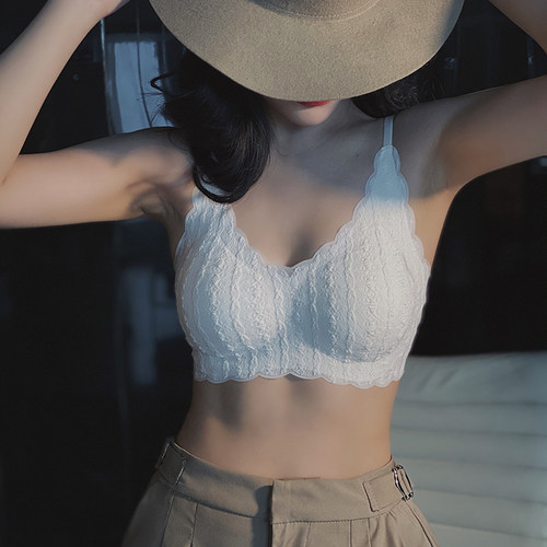 美背内衣女小胸聚拢性感法式薄款蕾丝无钢圈文胸白色收副乳胸罩 - 封面
