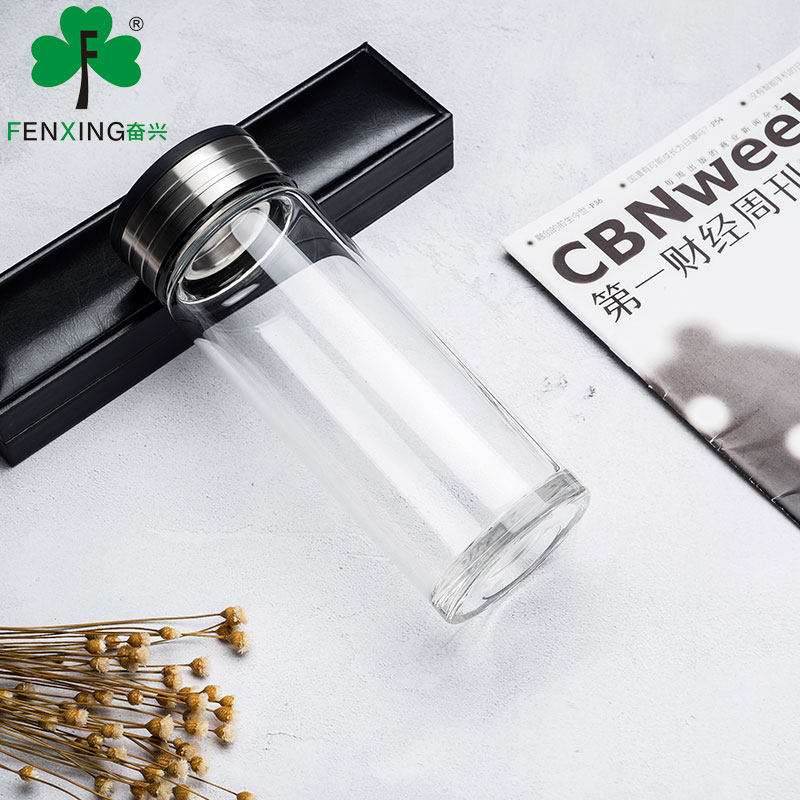 奋兴单层大容量玻璃杯便携车载泡茶水杯带盖直身杯喝水杯fx1684