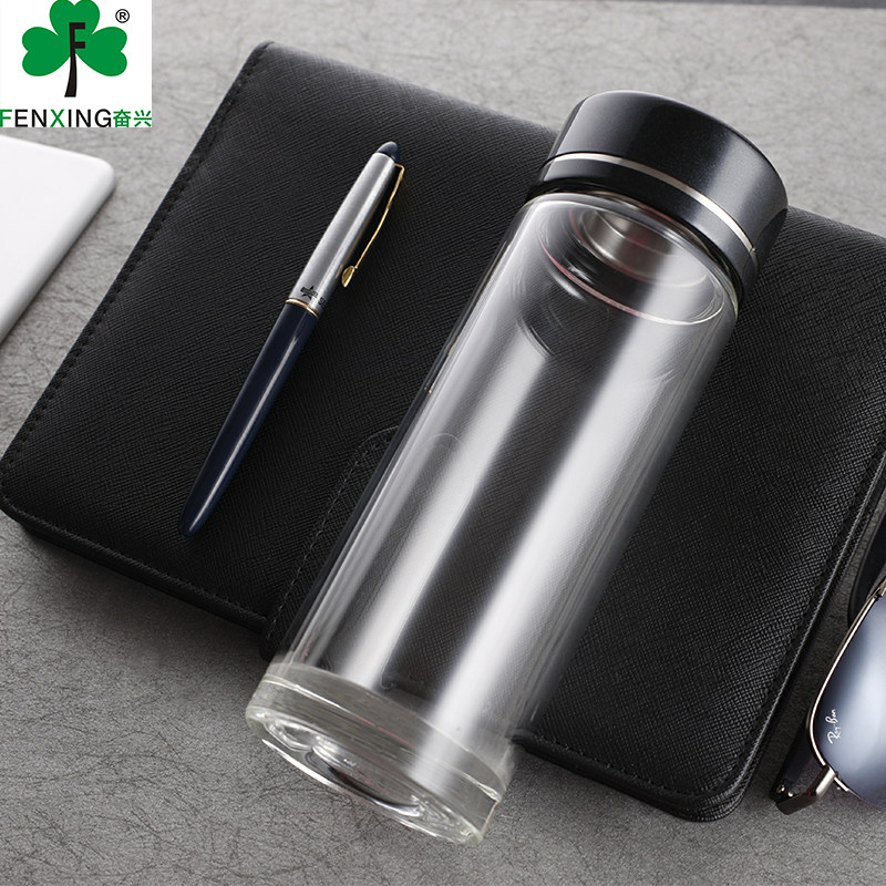 奋兴单层玻璃杯耐热便携车载创意大容量泡茶杯男水杯fx1834/430ml