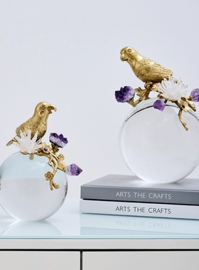 水晶球鹦鹉摆件客厅家居酒柜装饰品美式黄铜家居高端工艺品摆设