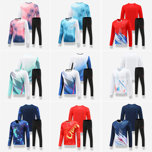 长袖羽毛球服秋冬运动套装男女儿童队服乒乓球服排球服定制训练服