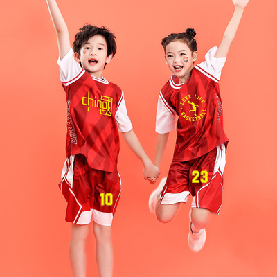 红色短袖儿童篮球服套装男童女童秋冬小学生少儿专业表演训练班服