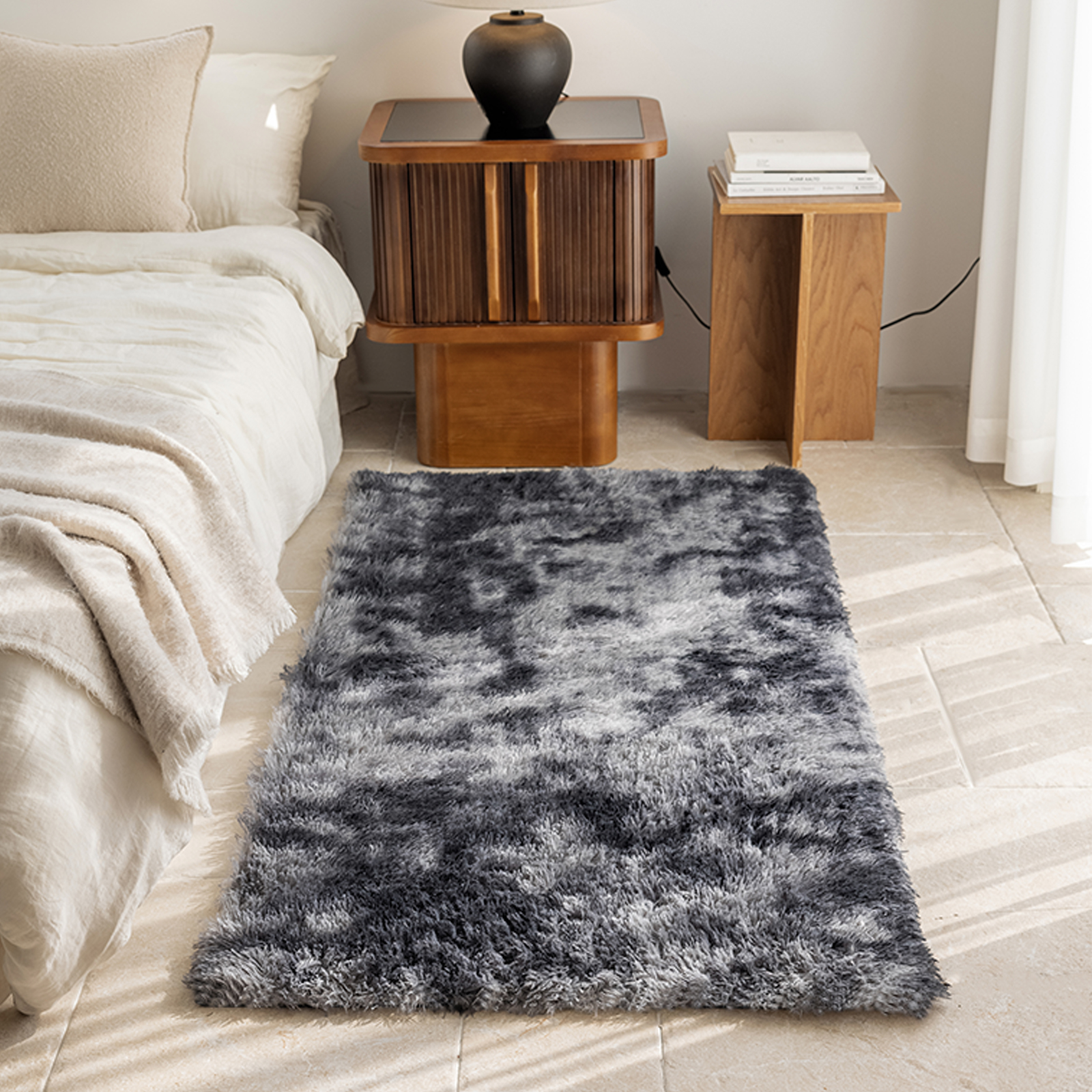 地毯卧室床边毯ins风客厅毛绒免打理家用沙发地垫房间灰色防滑厚