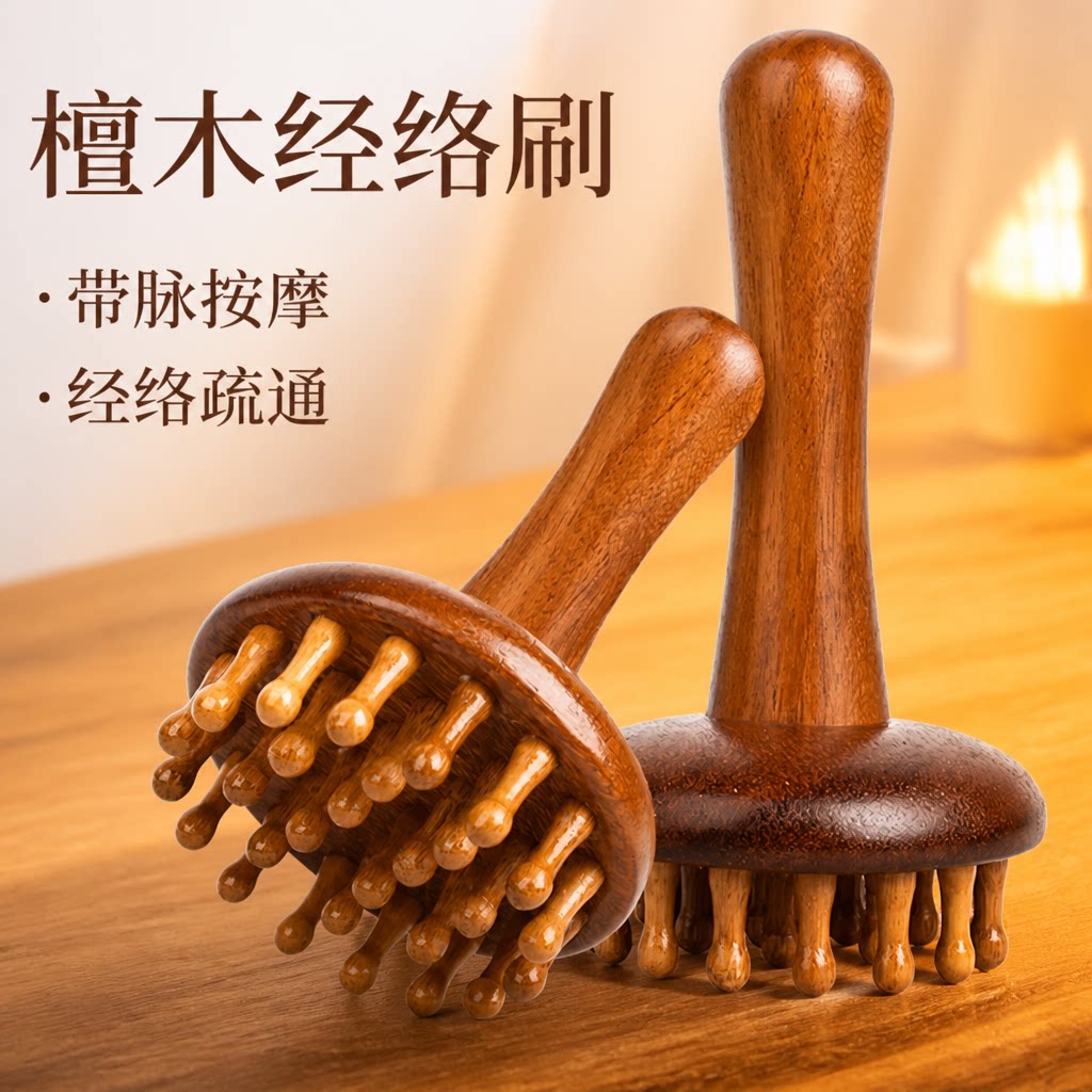 檀木经络刷肚子头部梳子腿背部刮痧全身带脉疏通按摩工具揉腹神器
