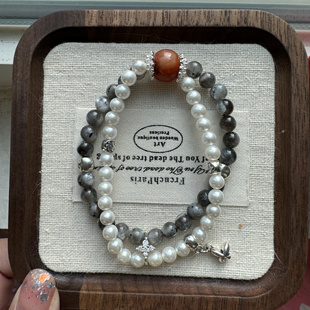 原创星辉骨干+白贝珠+橘红兔毛辟鞋增加自信5+mm串