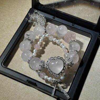 原创粉晶双圈可拆卸|莫粉爱心魔盒+冰马粉15.6m+莫粉八角+白贝