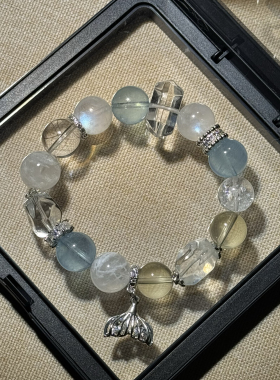 原创白阿塞蓝针圣蓝海蓝宝巴西黄水晶蓝月雪花幽灵铜银发【H292】