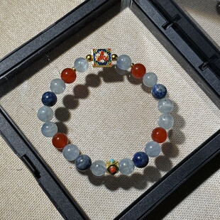 原创玉化蓝晶石8mm青金石红玛瑙四方如意转运舒缓好运手串【200】
