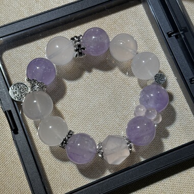 原创莫粉八角薰衣草紫水晶16.2mm+粉雪幽灵+粉晶【H94】