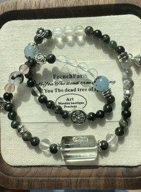 原创红幽灵牌绿碧玺白水星辉骨干草莓黑发水墨海蓝宝萤石6mm手串