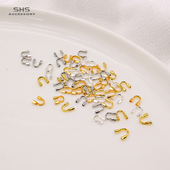 18k包金保色U形马蹄扣护线收尾夹扣串珠钢丝线手工diy饰品配件