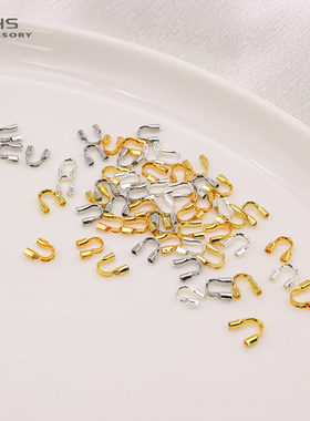 18k包金保色U形马蹄扣护线收尾夹扣串珠钢丝线手工diy饰品配件