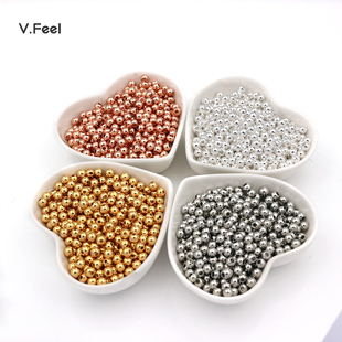 V.Feel包金保色光面珠铜镀真金圆散珠手工diy串项链首饰品小配件