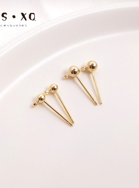 新款18K保色14K浅金色带挂圈吊环豆豆耳钉球针自制手工diy耳饰