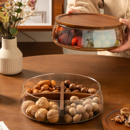 密封2025果盘简约透明玻璃坚果盘家用高雅水果收纳盒带盖零食分格