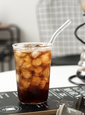 日式商用耐高温透明玻璃咖啡杯ins风420ml饮品饮料杯冻饮水杯圆形