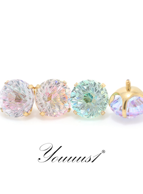 Youuus1钛合金耳钉镀金色幻彩烟花切一个装6mm钻直径少女甜美热销