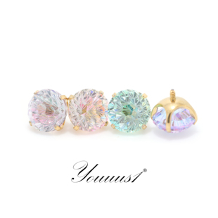 Youuus1钛合金耳钉镀金色幻彩烟花切一个装6mm钻直径少女甜美热销