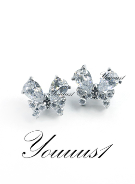 Youuus1钛合金耳钉 mini晶蝶植入级材质超精致安全锆石耳骨钉热销