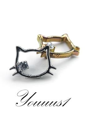Youuus1钛合金耳钉kitty猫镂空 极简耳骨钉防过敏 耳饰热销植入级