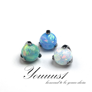 Youuus1钛合金耳钉欧珀石 澳宝石爪镶耳骨钉 4mm球质感高抛光热销