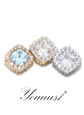 Youuus1 钛合金耳钉精工满钻方晶一个装富贵轻奢晚宴搭配耳饰镀金