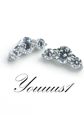 Youuus1钛合金耳钉豌豆荚三连钻8A锆石镶嵌 高端极简风防过敏热销