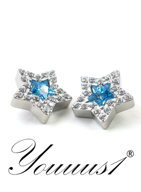 Youuus1钛合金耳钉蓝色卡比高抛版一个装7A锆石隐形镶嵌可爱f136