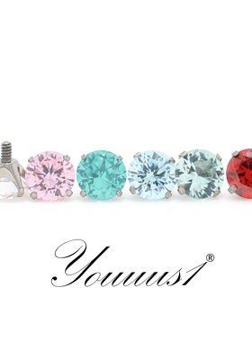 Youuus1钛合金耳钉4mm抓镶钻一个装彩色超闪超轻高抛光内螺纹热销