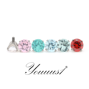 Youuus1钛合金耳钉4mm抓镶钻一个装彩色超闪超轻高抛光内螺纹热销