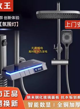 正品九牧王枪灰色淋浴花洒套装全铜家用浴室恒温增压卫生间喷头