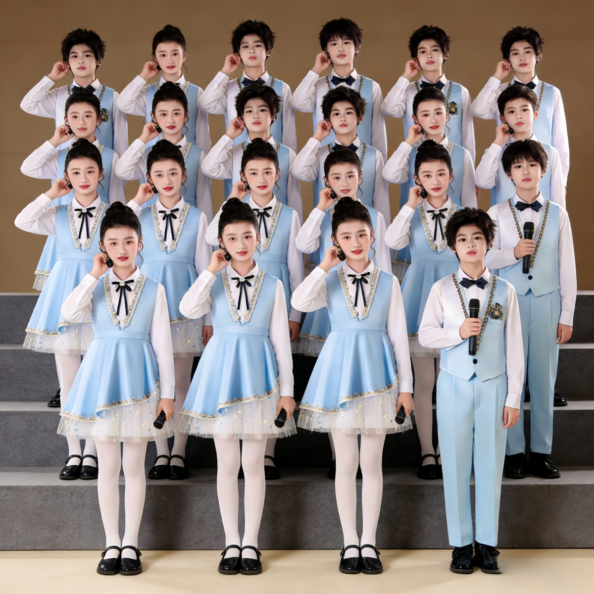 六一儿童合唱朗诵蓝色演出服