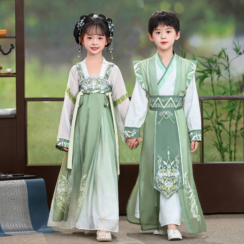 漢服男童2025春秋新款六一兒童女童古裝小學生國風男孩唐裝國學服