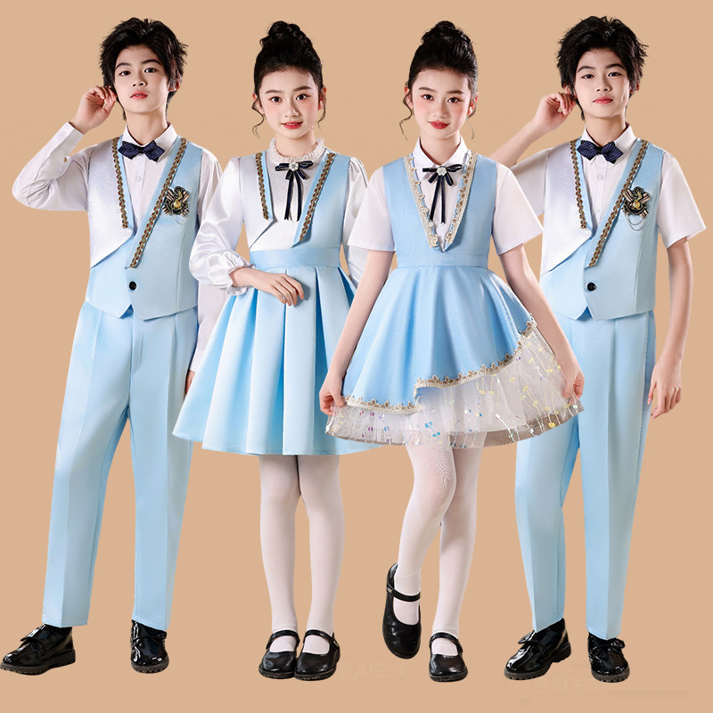 儿童合唱演出服男女童六一演讲比赛红歌诗歌朗诵团体表演服西装