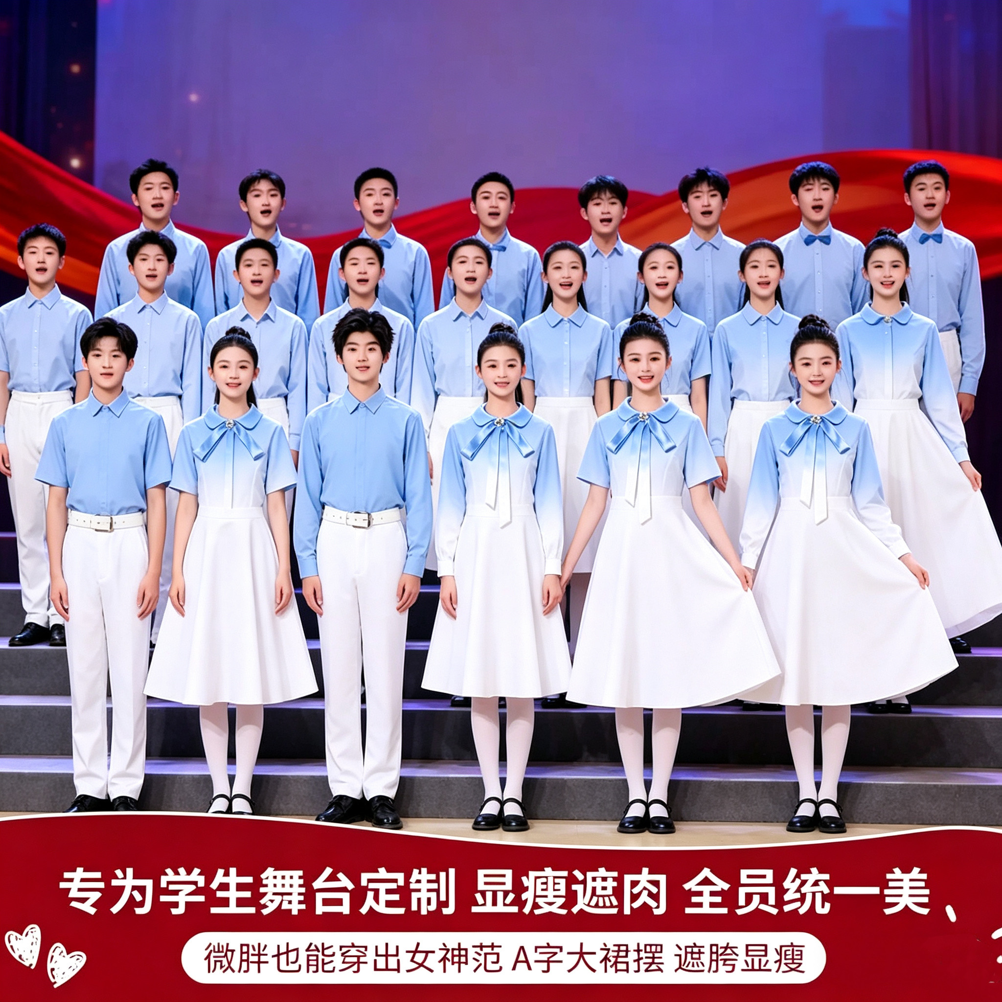 六一儿童合唱服蓝色中小学生诗歌朗诵比赛舞台表演服合唱团演出服