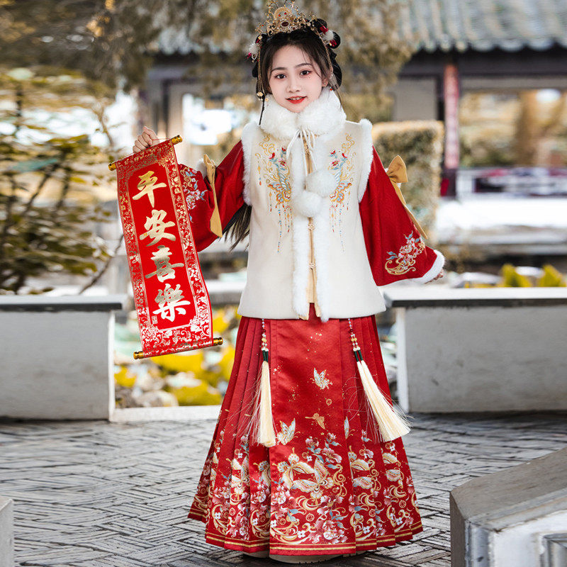 汉服女童冬装宝宝中国风明制套装小女孩古装冬季新年装喜庆拜年服