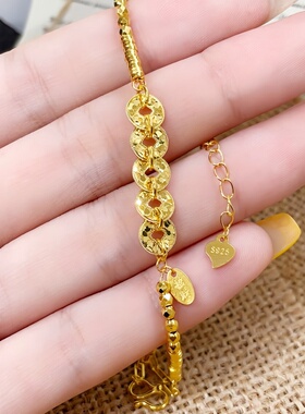 s925纯银碎冰冰五帝钱币手链女国风新中式盘缠手串