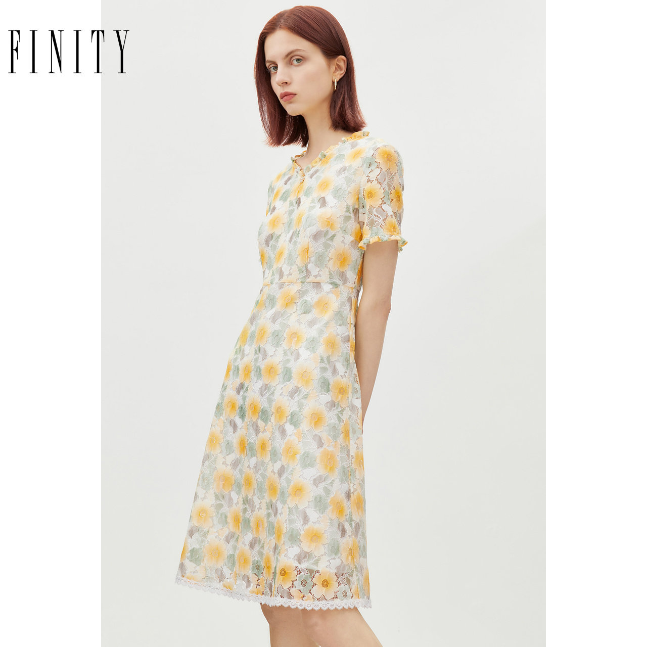 FINITY菲妮迪蕾丝连衣裙夏季高端大牌名媛气质收腰显瘦中长裙